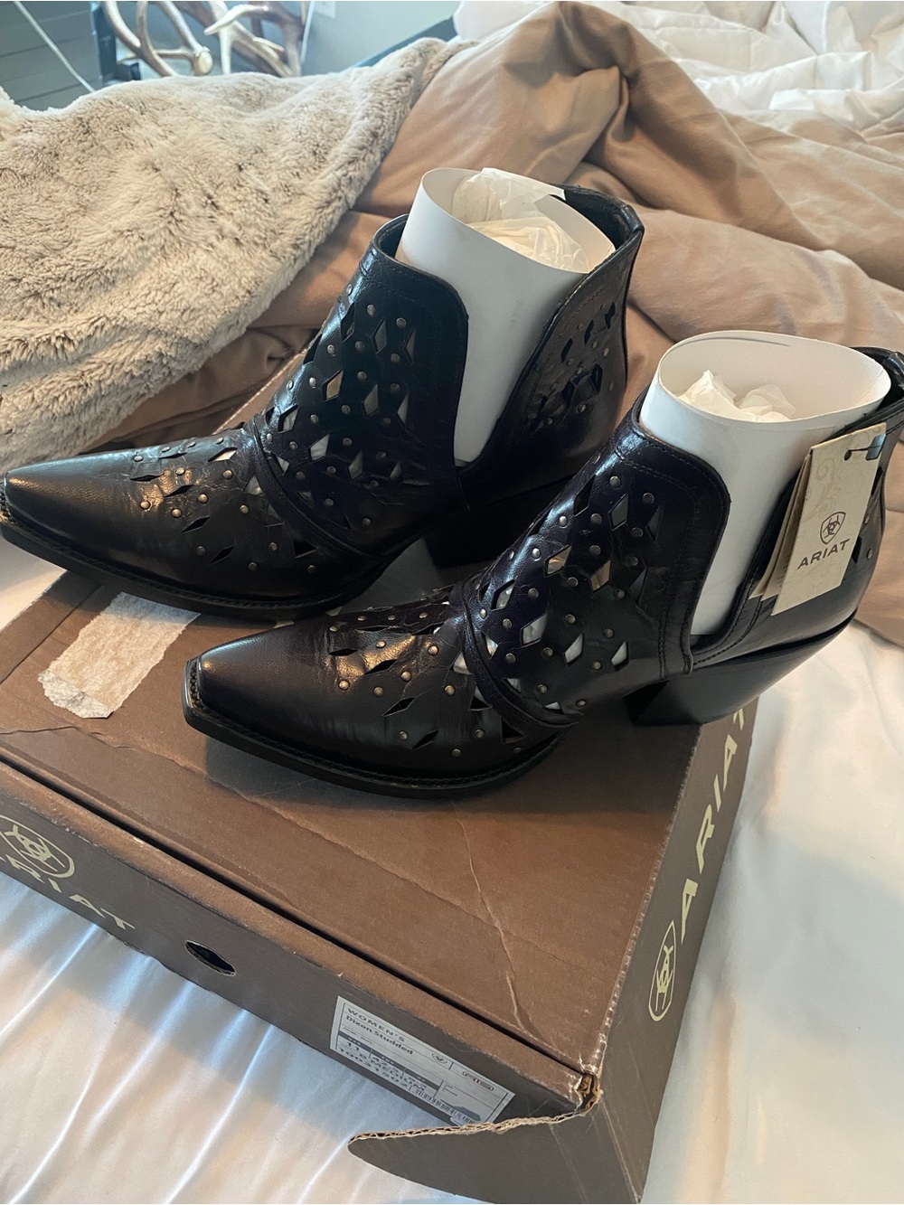 Ariat Black Perforated Pointed Toe Ankle Booties - Picture 3 of 3